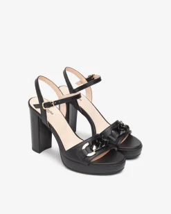 Sandali Donna Tacco Alto e Plateau in Pelle Nero