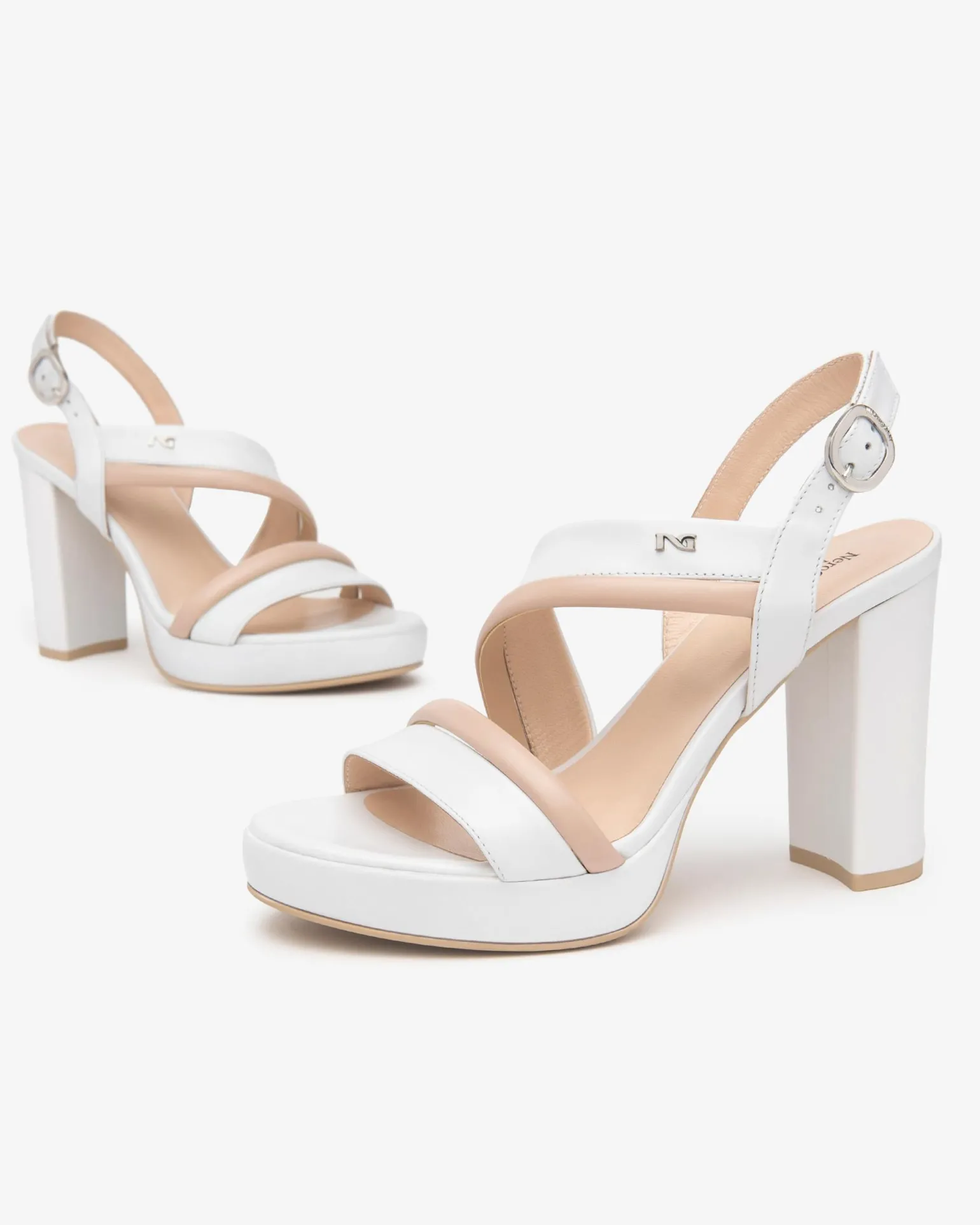 Sandali Donna Tacco Alto e Plateau in Pelle Bianco