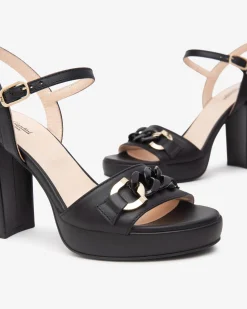 Sandali Donna Tacco Alto e Plateau in Pelle Nero