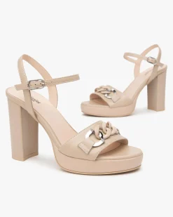 Sandali Donna Tacco Alto e Plateau in Pelle Lino