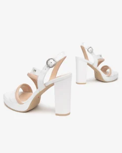 Sandali Donna Tacco Alto e Plateau in Pelle Bianco