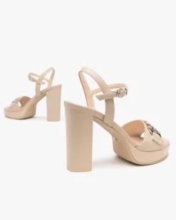 Sandali Donna Tacco Alto e Plateau in Pelle Lino