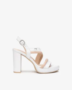 Sandali Donna Tacco Alto e Plateau in Pelle Bianco