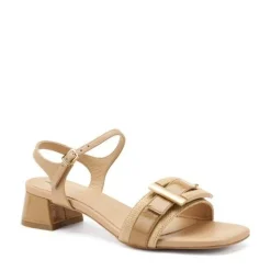 Sandali Donna Tacco Medio in Pelle Biscotto