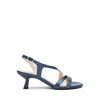 Sandali Donna Tacco Svasato in Pelle Blu Oceano
