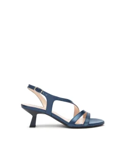 Sandali Donna Tacco Svasato in Pelle Blu Oceano