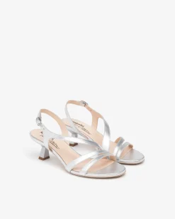 Sandali Donna Tacco Svasato in Pelle Argento