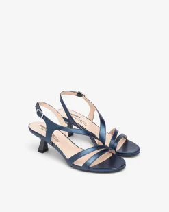 Sandali Donna Tacco Svasato in Pelle Blu Oceano