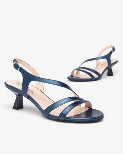 Sandali Donna Tacco Svasato in Pelle Blu Oceano