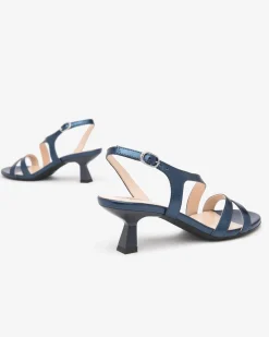 Sandali Donna Tacco Svasato in Pelle Blu Oceano