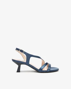 Sandali Donna Tacco Svasato in Pelle Blu Oceano