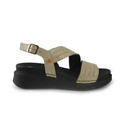 Sandali Donna Zeppa Bassa in Pelle Bianco Off