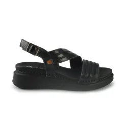 Sandali Donna Zeppa Bassa in Pelle Nero
