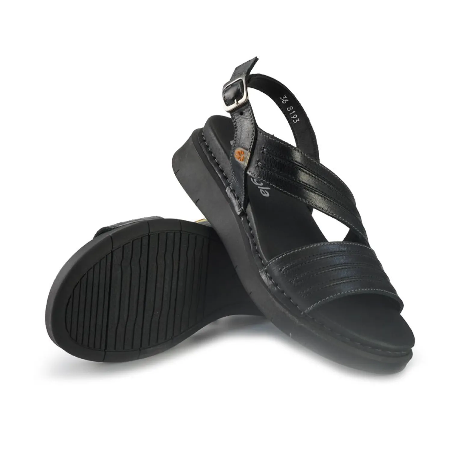 Sandali Donna Zeppa Bassa in Pelle Nero
