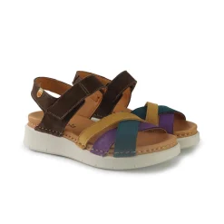 Sandali Donna Zeppa Bassa in Pelle Multicolor
