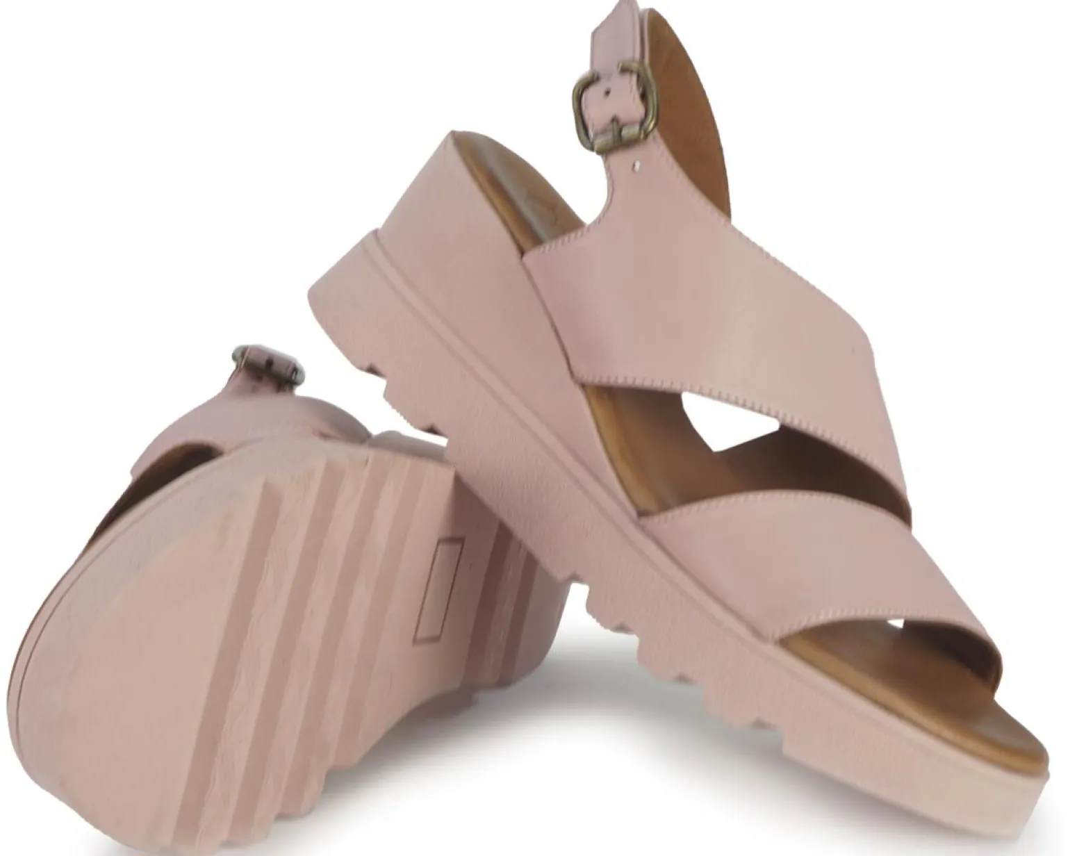 Sandali Donna Zeppa Pelle Rosa