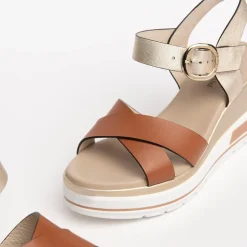 Sandali Donna Zeppa Pelle Cognac