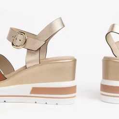 Sandali Donna Zeppa Pelle Cognac