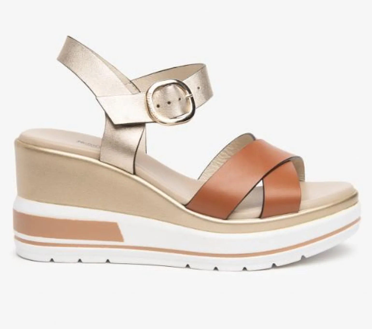 Sandali Donna Zeppa Pelle Cognac