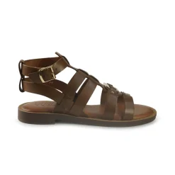 Sandali Flat Donna in Pelle Cuoio