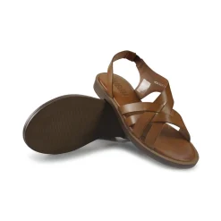 Sandali Flat Donna in Pelle Cuoio