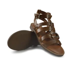 Sandali Flat Donna in Pelle Cuoio