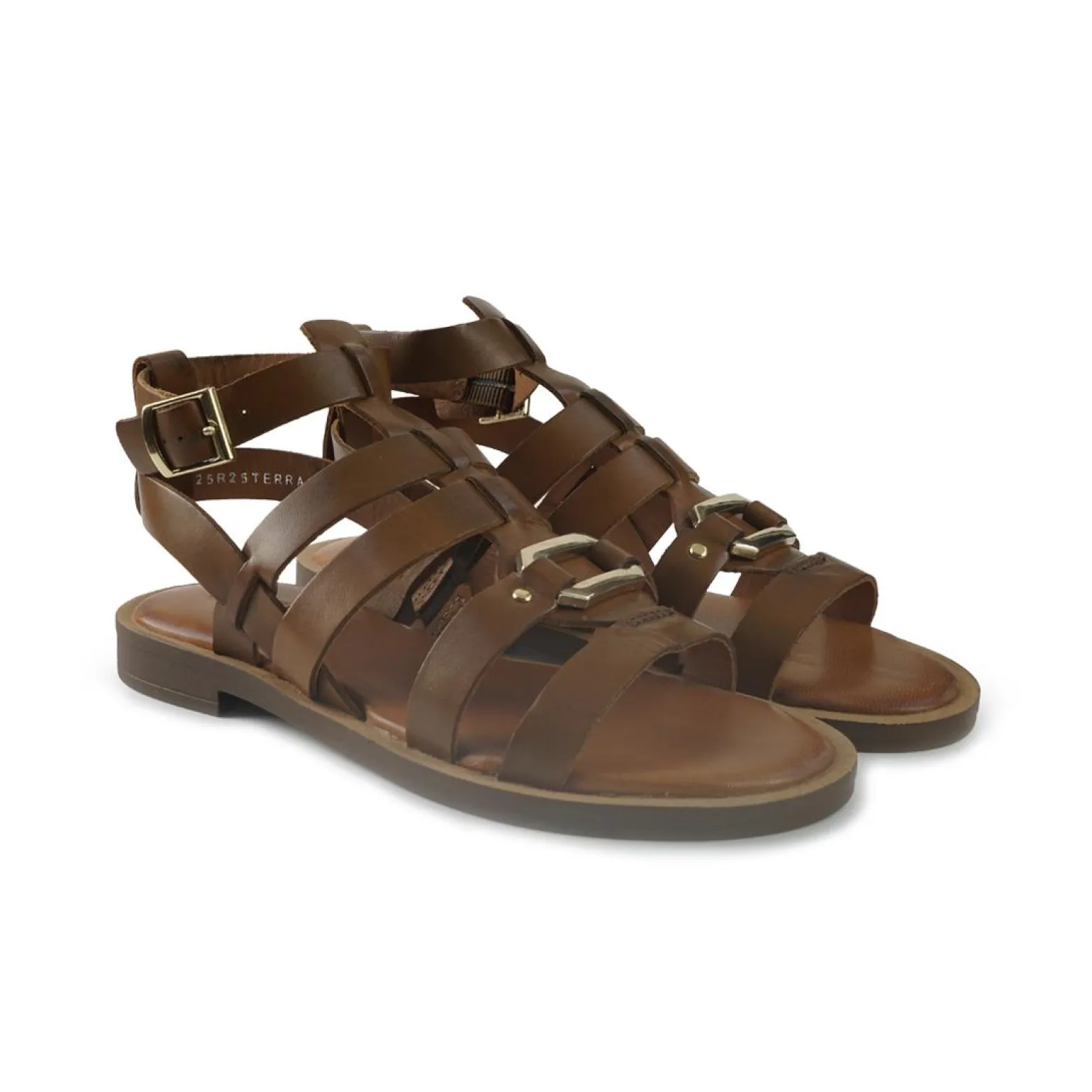 Sandali Flat Donna in Pelle Cuoio