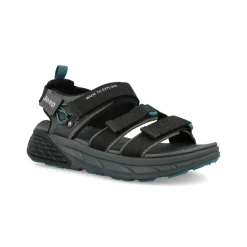 Sandali Uomo con Doppio Velcro in Tessuto Nero