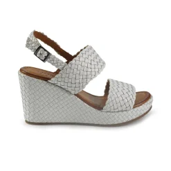 Sandali Zeppa Alta Donna in Pelle Intrecciata Bianca