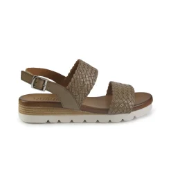 Sandali Zeppa Bassa Donna in Pelle Taupe