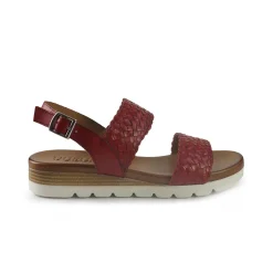 Sandali Zeppa Bassa Donna in Pelle Rosso