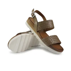 Sandali Zeppa Bassa Donna in Pelle Taupe