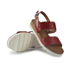 Sandali Zeppa Bassa Donna in Pelle Rosso