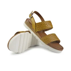 Sandali Zeppa Bassa Donna in Pelle Gialla