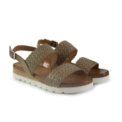 Sandali Zeppa Bassa Donna in Pelle Taupe