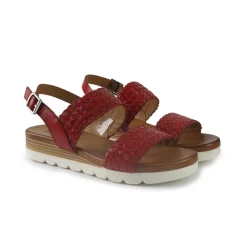Sandali Zeppa Bassa Donna in Pelle Rosso