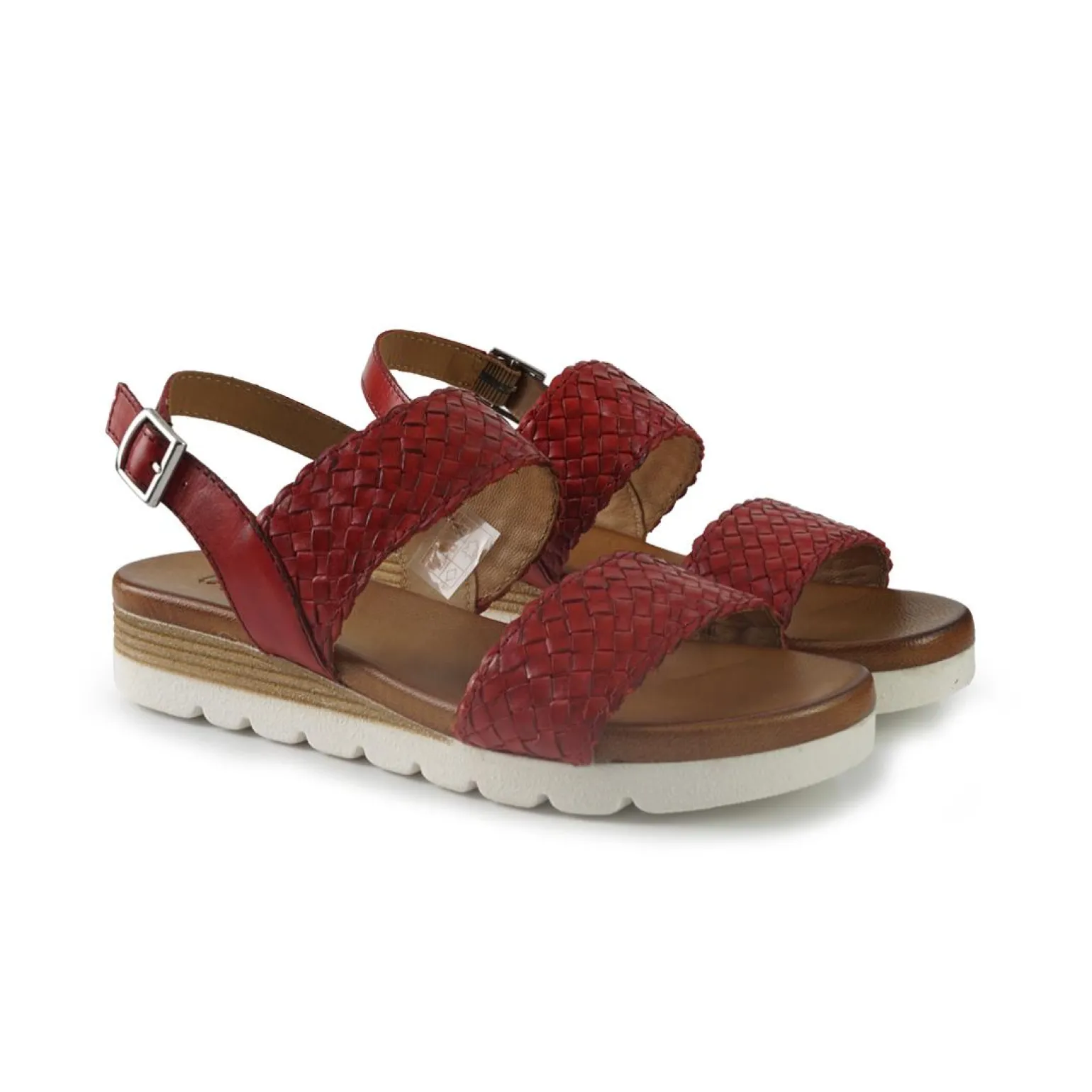 Sandali Zeppa Bassa Donna in Pelle Rosso