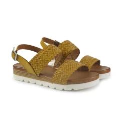 Sandali Zeppa Bassa Donna in Pelle Gialla