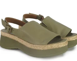 Sandali Zeppa Pelle Verde