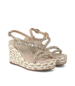 Sandali Zeppa Raffia Gioiello Visone