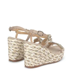 Sandali Zeppa Raffia Gioiello Visone