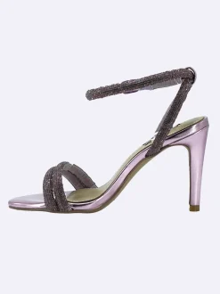 Sandalo Elegante Cerimonia Tacco Alto Strass Viola
