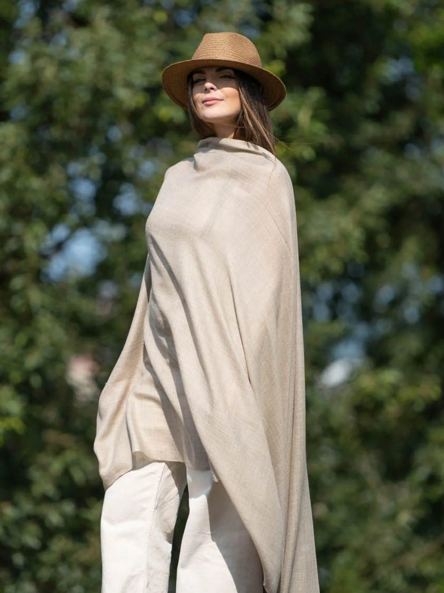 Scialle Lana Misto Seta Beige