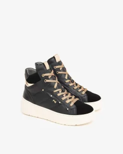 Sneakers Alta Donna Platform Pelle Nero