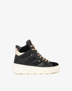Sneakers Alta Donna Platform Pelle Nero