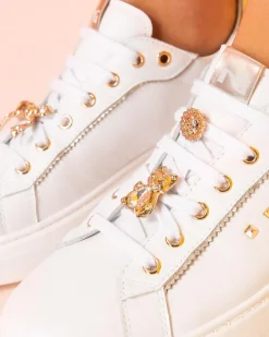 Sneakers Bassa Donna in Pelle Bianca con Charms