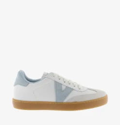 Sneakers Donna Bassa Pelle Bianco Celeste