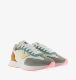 Sneakers Donna Bassa Pelle Multicolor Corallo