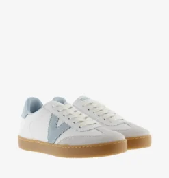 Sneakers Donna Bassa Pelle Bianco Celeste