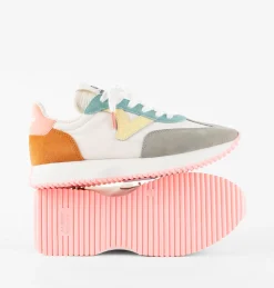 Sneakers Donna Bassa Pelle Multicolor Corallo